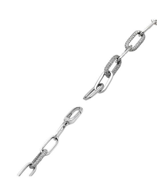 Diamond Station Paperclip Necklace in White Gold